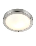 Saxby 12421 Portico E27 Flush Ceiling Light IP44 Satin Nickel/Frosted 300mm Dimmable
