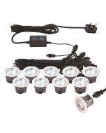 Saxby 76617 IkonPRO 45mm Decking Light Kit 10x6.5K/Blue IP67 Polished Stainless Steel