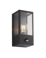 Saxby 94348 Breton E27 Flush Wall Lantern IP44 PIR Sensor Black/Clear