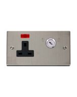 Click Deco VPSS675BK 13A 1 Gang DP Key Lockable Switched Socket With Neon (Double Plate) Stainless Steel