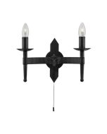 Searchlight 2422-2BK 2 Light Wrought Iron Saxon wall with Pull switch