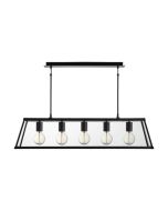 Searchlight 4614-5BK Voyager 5 Light Ceiling Bar Pendant In Matt Black With Clear Glass