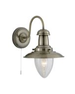 Searchlight 5331-1AB Fisherman Switched E27 Wall Light Clear Seeded Oval Glass 60W Antique Brass