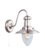 Searchlight 5331-1SS Fisherman Switched E27 Wall Light Clear Seeded Oval Glass 60W Satin Silver