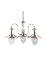 Searchlight 5333-3SS Fisherman E27 Clear Ceiling Fitting Seeded Oval Glass 3x60W 33x52cm Satin Silver