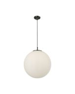 Searchlight 6088 Atom 1 Lgt E27 GLS w/o Lamp Pendant Opal Glass Sphere Shade 60W 360x300mm Black