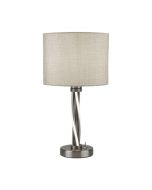 Searchlight 7564SS Vegas Twist E27 GLS Integrated LED Table Lamp Cream Shade 60W 470x250x250mm Satin Silver