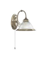 Searchlight 9341-1 American Diner Switched E27 Wall Light Clear Ribbed Glass 60W Antique Brass