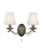 Searchlight 9822-2AB Andretti E14 Cream String Shades Wall Light 2x40W 26x37cm Antique Brass